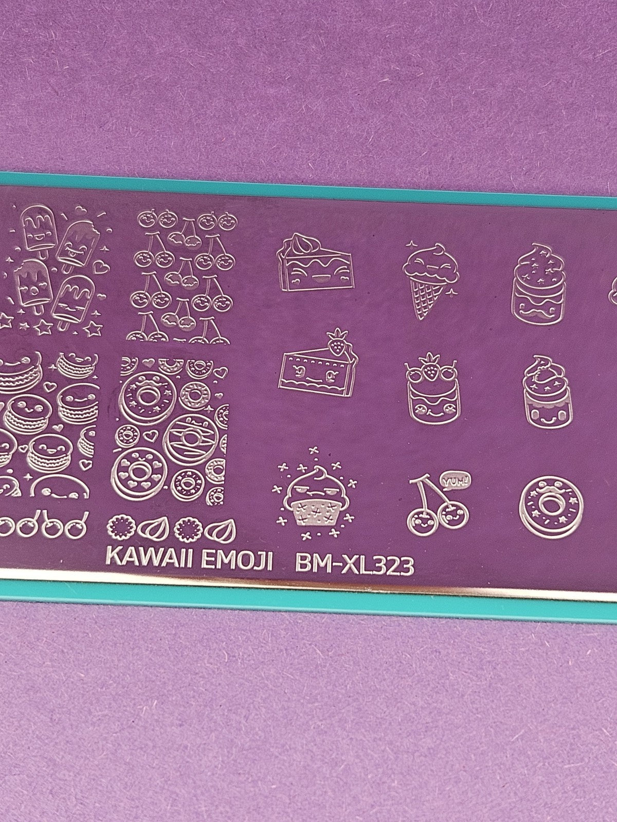 Nail Stamping Plate with Kawaii Emoji Food & Candy Designs for Manicure Art