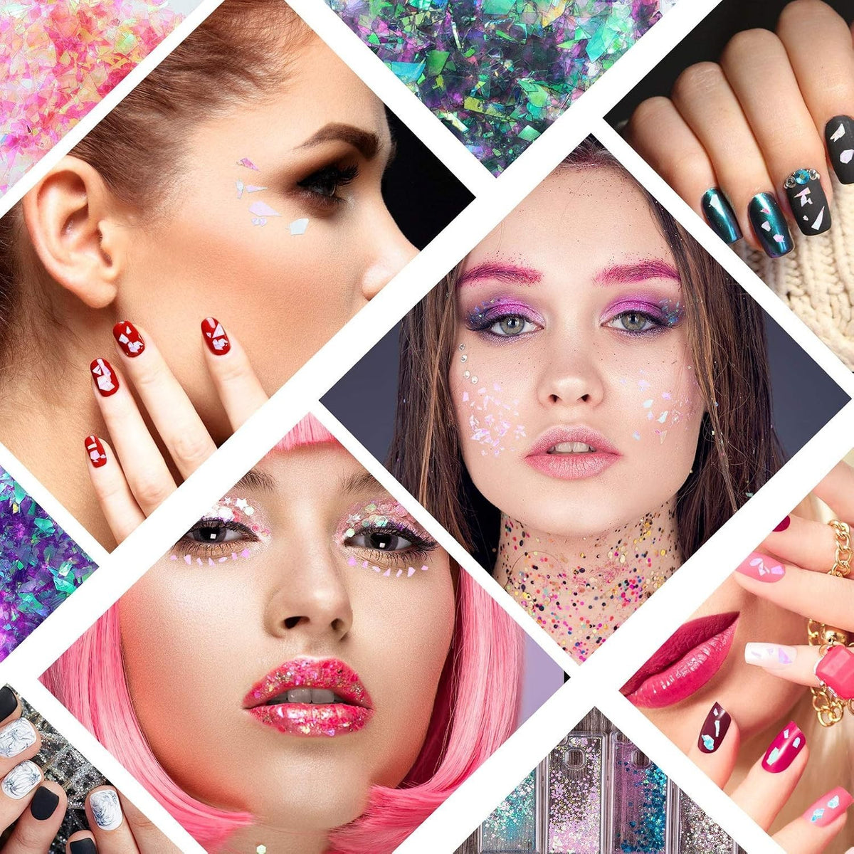 18 Boxes Iridescent Chunky Glitter Flakes for Nails & Makeup - Holographic Sequin Set