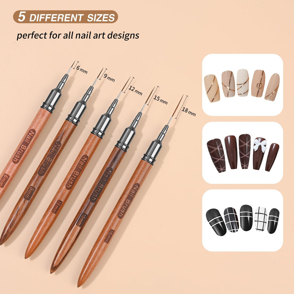 Wooden Nail Art Brushes Set - 5 Pcs Professional Nail Art Tools