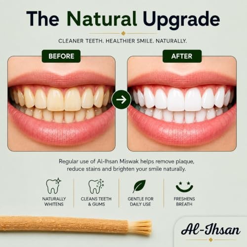 Natural Miswak Sticks 5 Pack - Eco-Friendly Salivadora Persica Toothbrush with Holder
