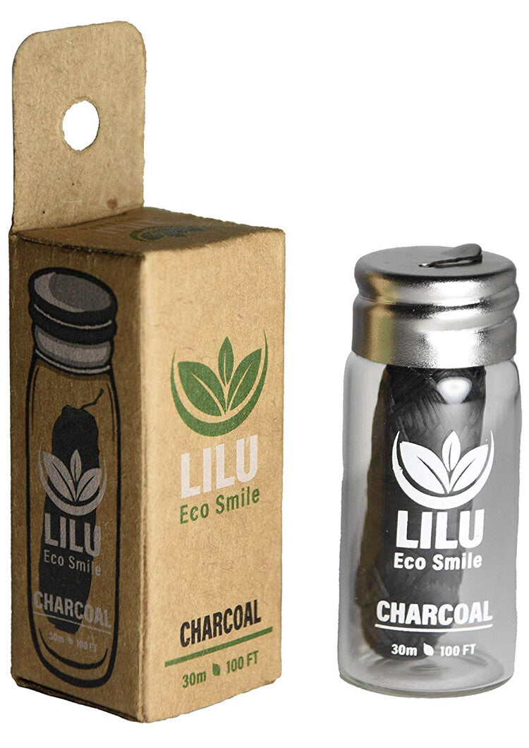 Organic Vegan Bamboo Charcoal Dental Floss in Reusable Glass Bottle - Eco Friendly & Biodegradable
