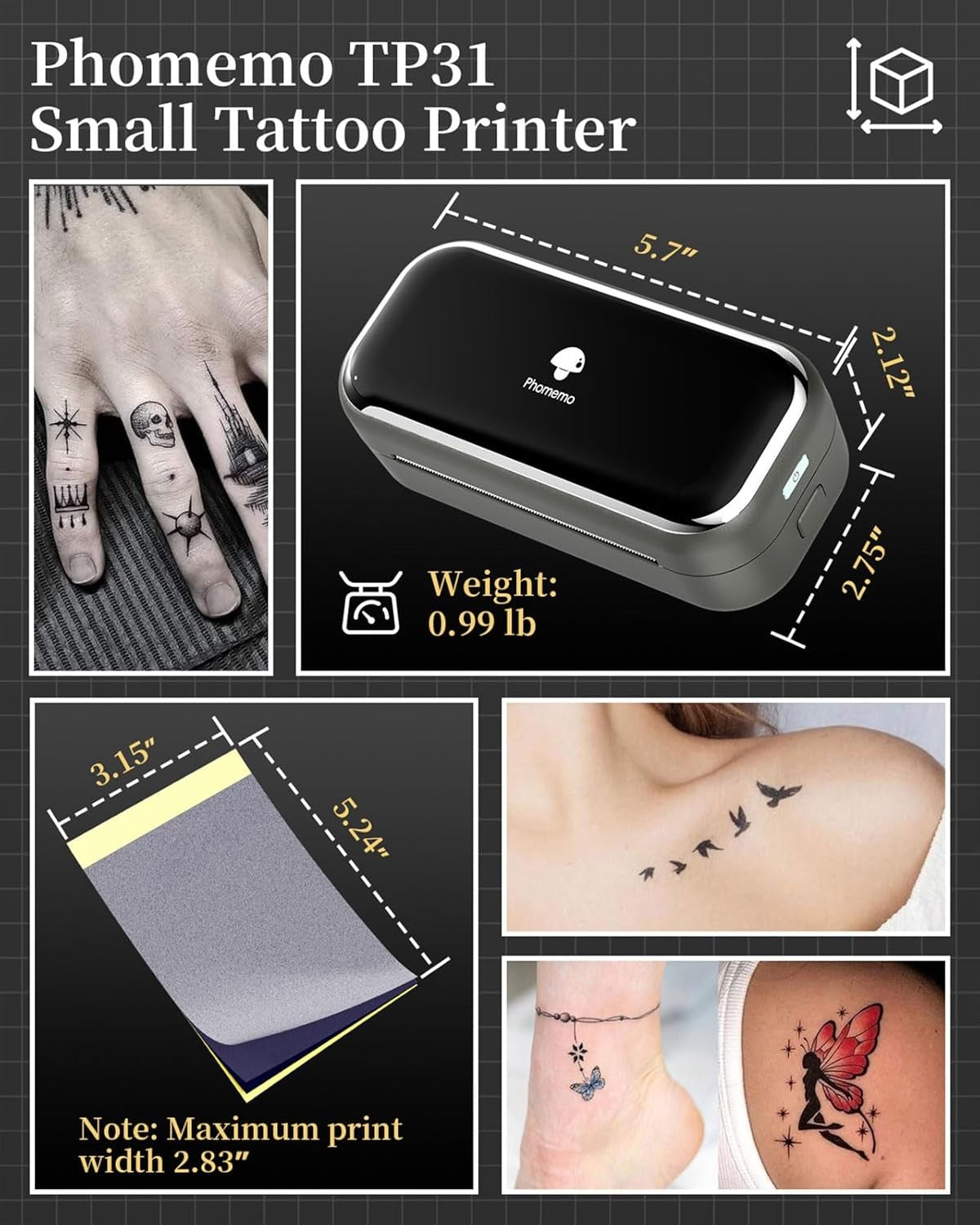 Tattoo Stencil Printer TP31 – Portable Bluetooth Thermal Printer for Tattooing
