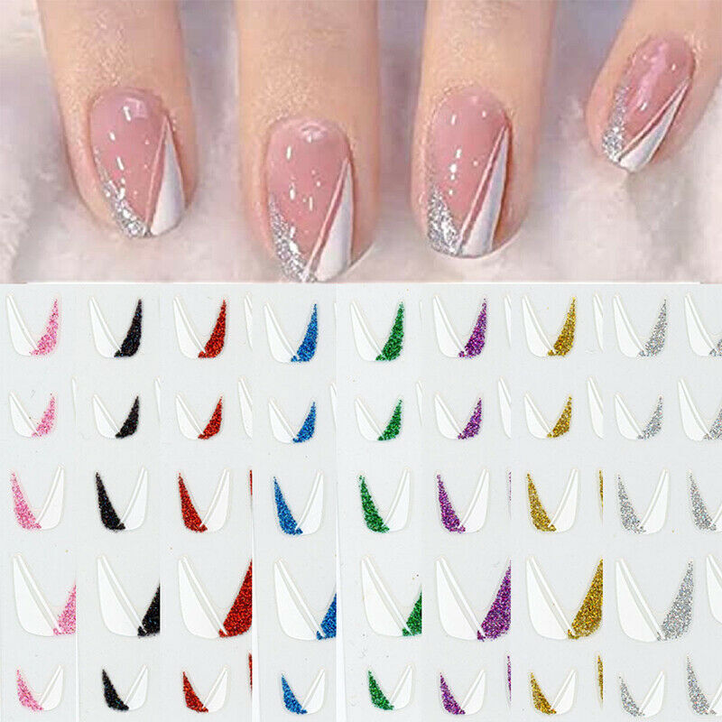 3D Glitter French Tip Nail Art Stickers - Manicure Edge Decorations