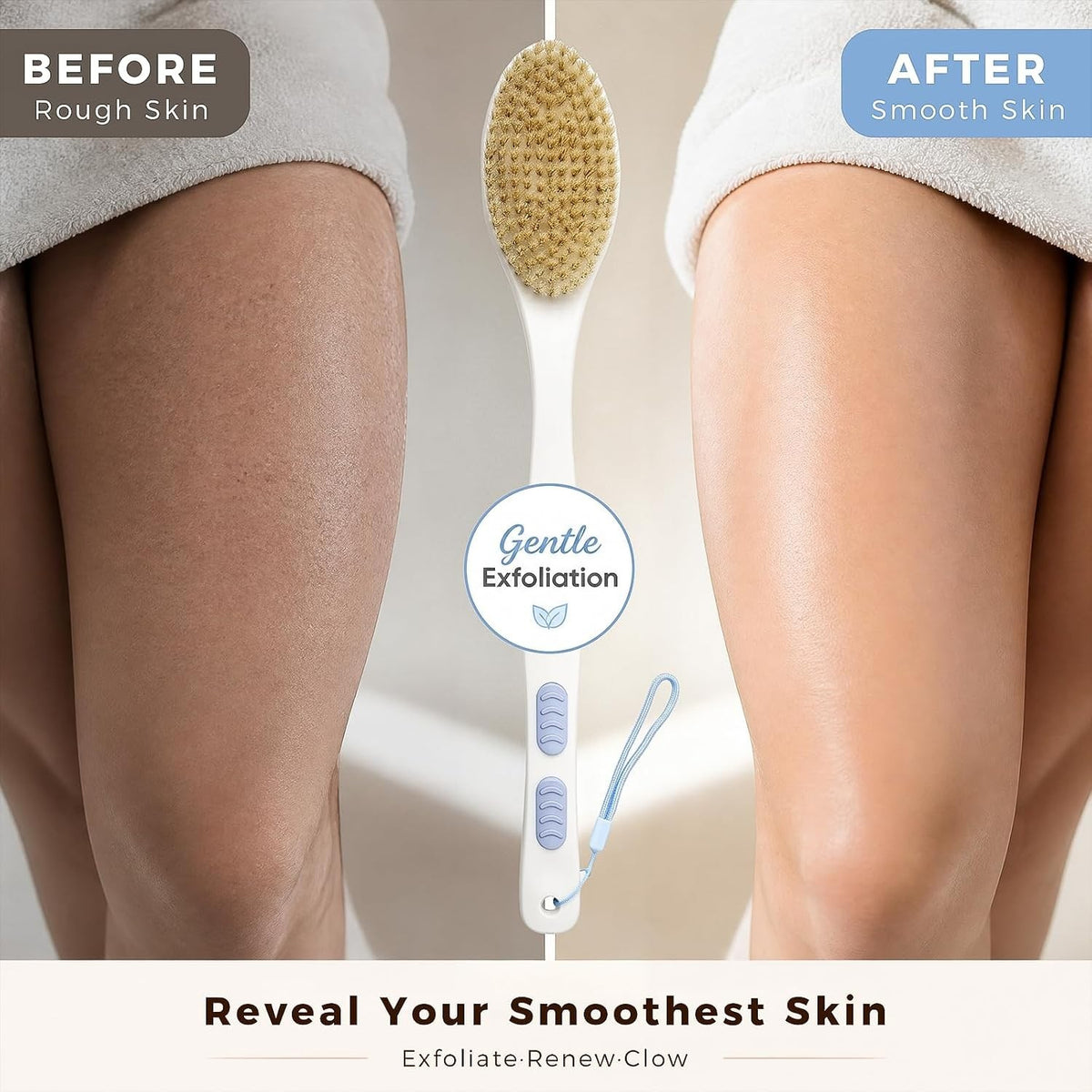 Long Handle Back Scrubber with Dual-Use Stiff and Soft Bristles, Anti-Slip Grip