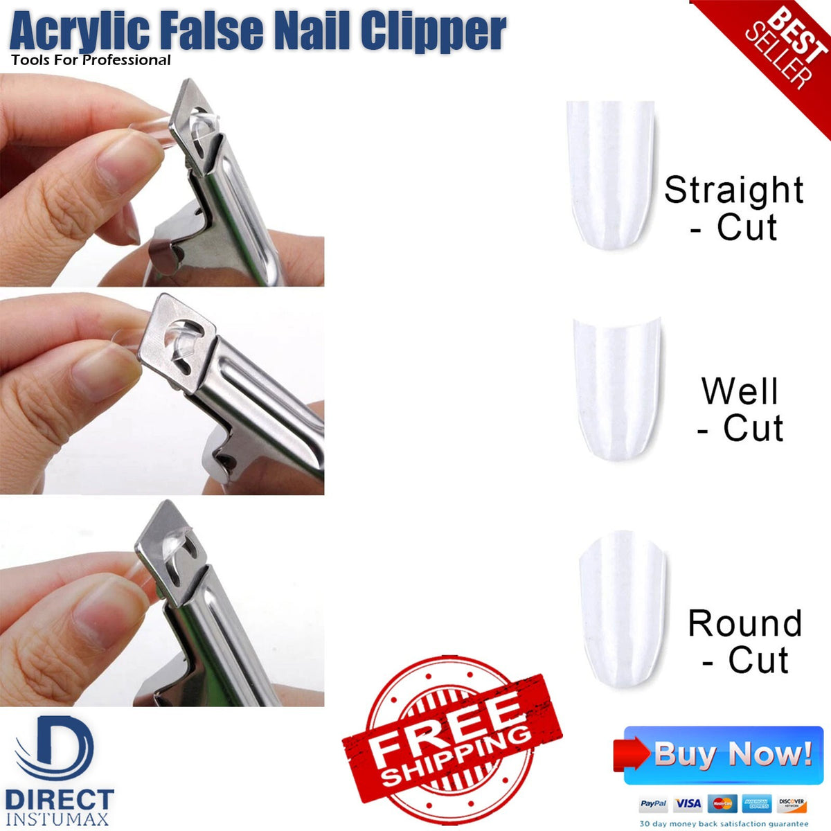 Acrylic Nail Clipper for False Nails, Manicure Cutter & Tip Trimmer