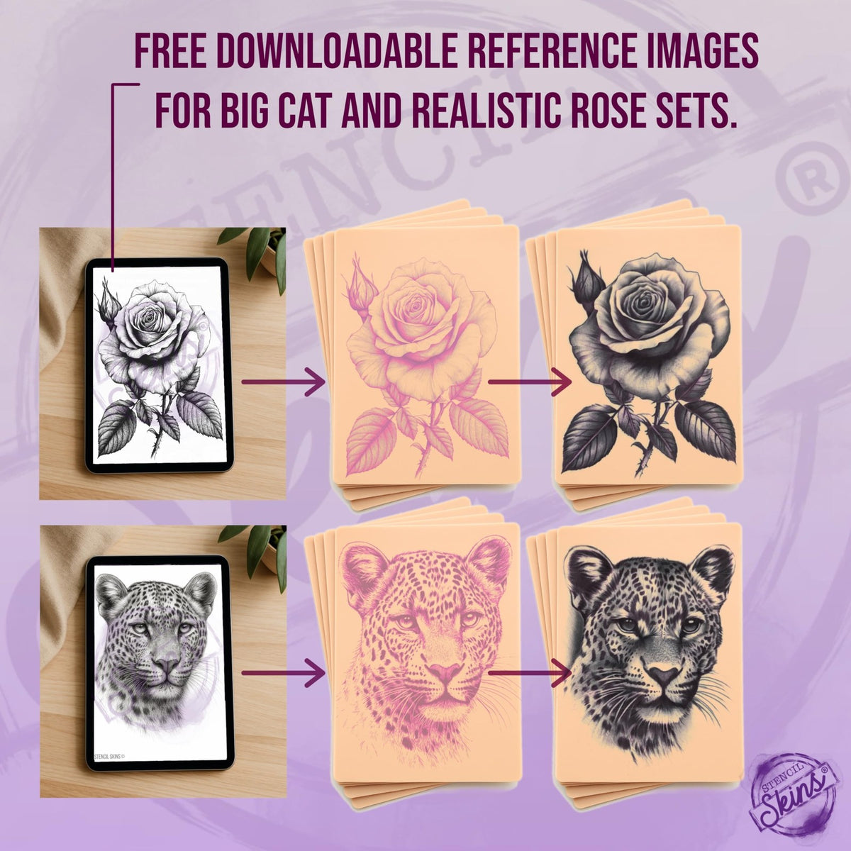 Tattoo Practice Skins 5 Pack - Pre-Printed 3mm Silicone Skin for Tattooing with Free Tutorial
