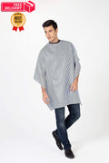 Seersucker Barber Cape with Stripe Pattern - 45x54 Inch, Black and White
