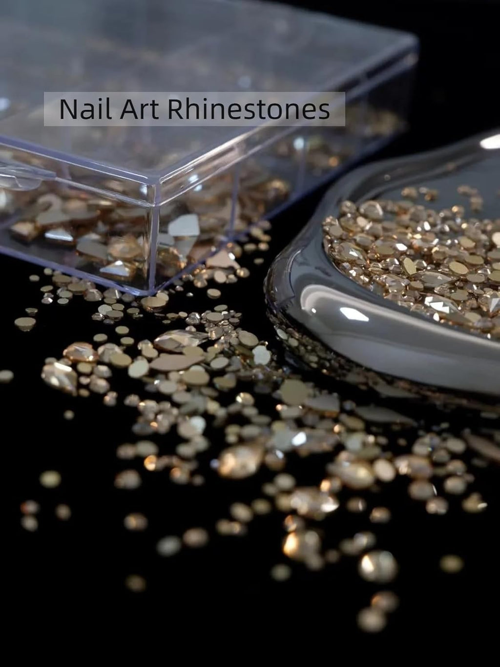 6080Pcs Gold Nail Art Rhinestones Kit with 20 Shapes and Tweezers