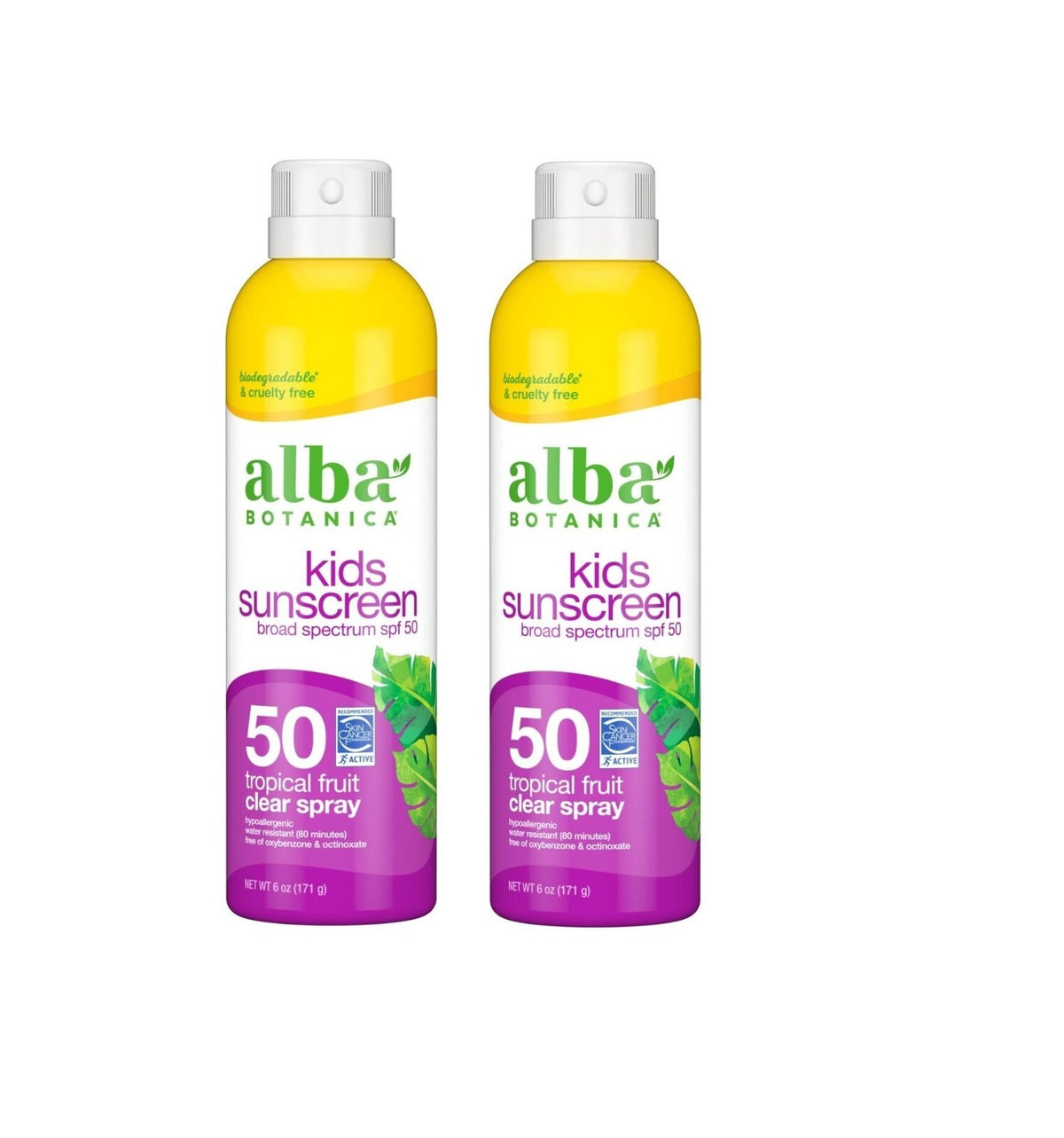 Kids Sunscreen SPF 50 Clear Spray - Tropical Fruit, 6 oz, Pack of 2