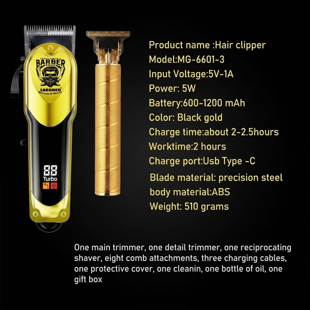 Cordless Professional Hair Clippers & Trimmer Set for Men - Waterproof, Low Noise, Multiple Lengths