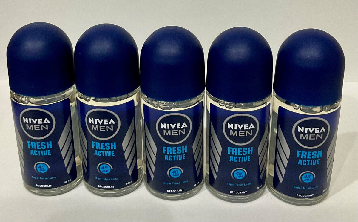 Nivea Fresh Active Anti-Perspirant Deodorant Roll-On for Men 48H 50ml - Pack of 5