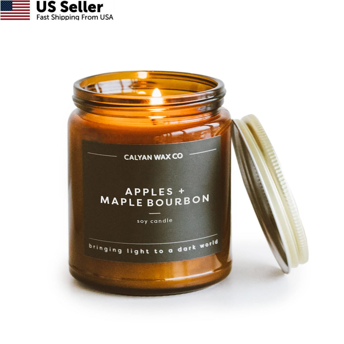 Luxury Soy Candle with , Maple & Bourbon Scent - Amber Glass Jar