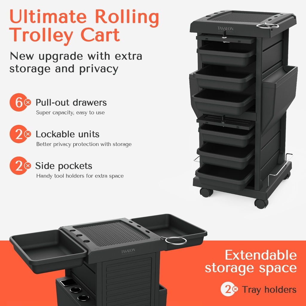 Salon Trolley Cart with Locking Casters for Hair Stylist & Barber Stations