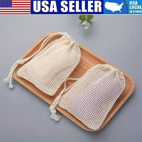 Mesh Soap Bag Pouch - Reusable Cotton Linen Shower Exfoliating Scrubber