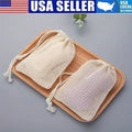 Mesh Soap Bag Pouch - Reusable Cotton Linen Shower Exfoliating Scrubber