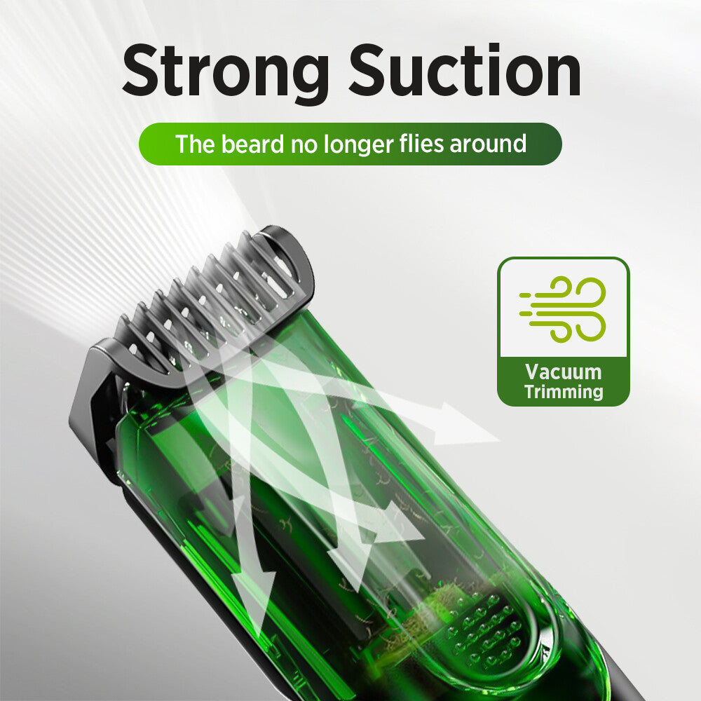 Rechargeable Vacuum Beard Trimmer for Men, Waterproof, Adjustable Length