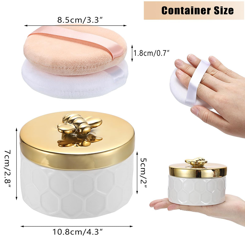 Ceramic Body Powder Storage Box with 2 Puffs - Elegant Jewelry and Vanity Organizer