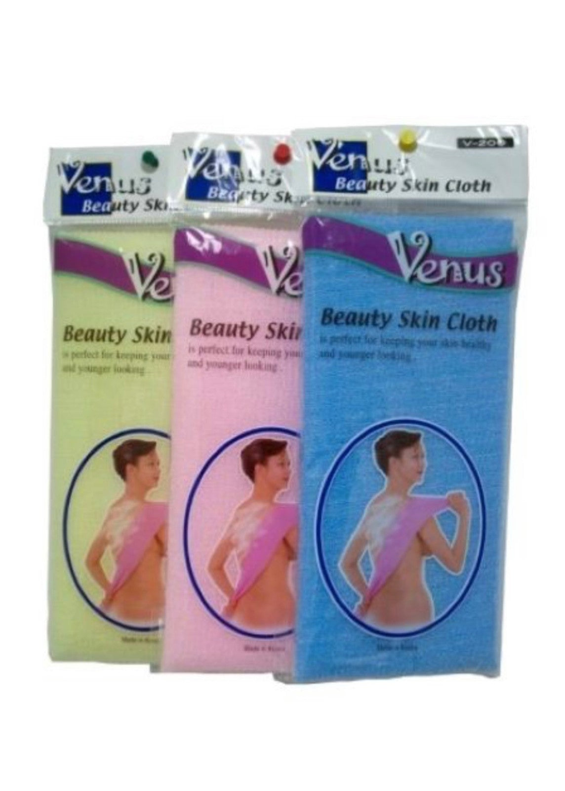 Venus Assorted Colors Pink Blue Yellow Shower Wash Cloth 6 Pack - Skin Care Tool