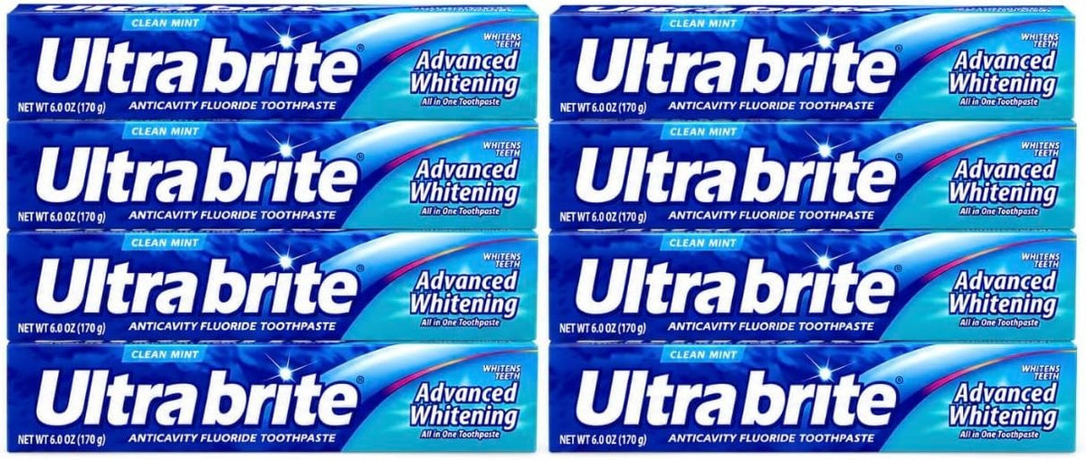 Ultra Brite Advanced Whitening Toothpaste with Fluoride - Clean Mint, 6 oz Pack of 8