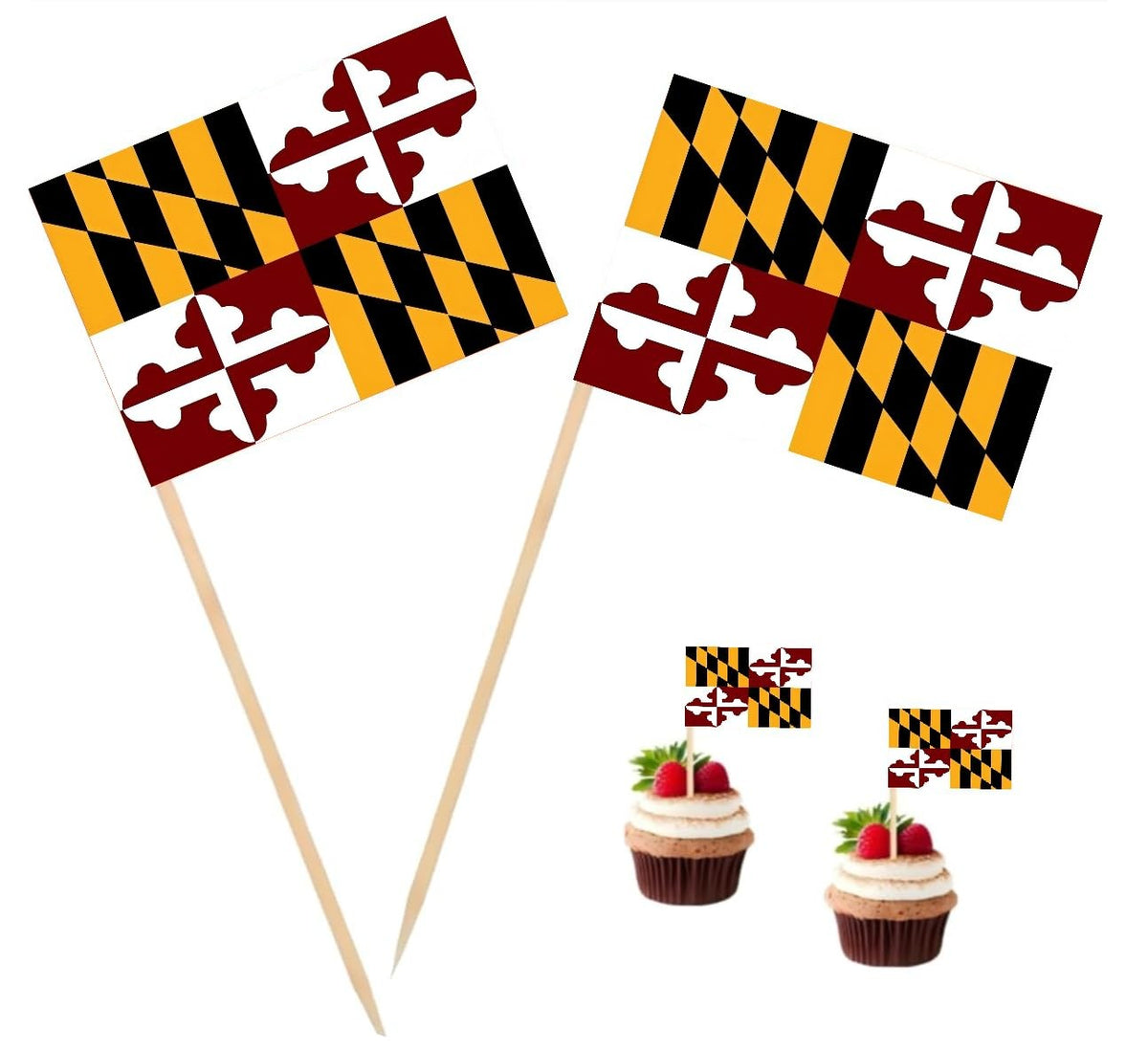Mini Maryland Flag Toothpick Cupcake Toppers - 100 Pack
