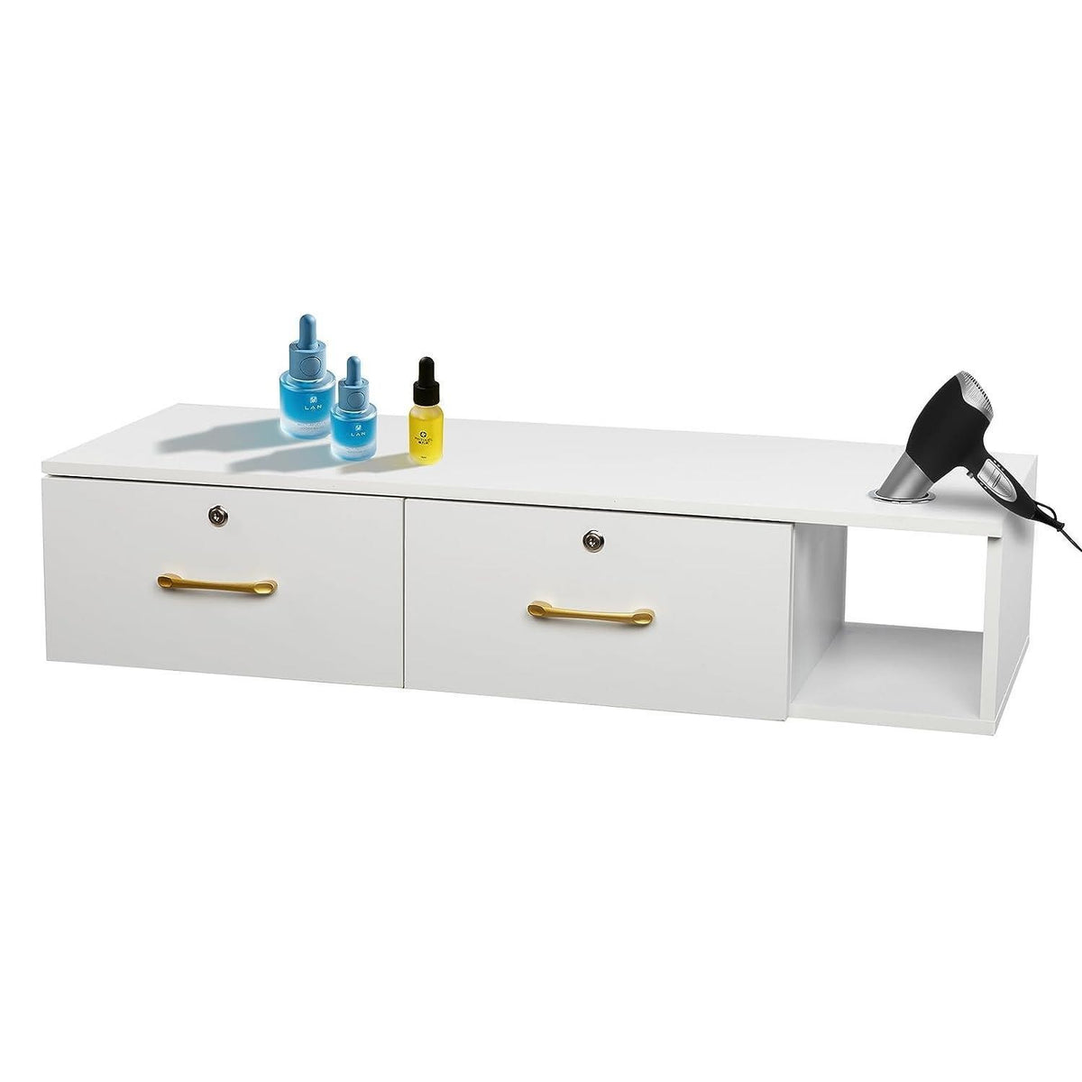 Wall Mount Hair Salon Station with Lockable Drawers & Tool Holders