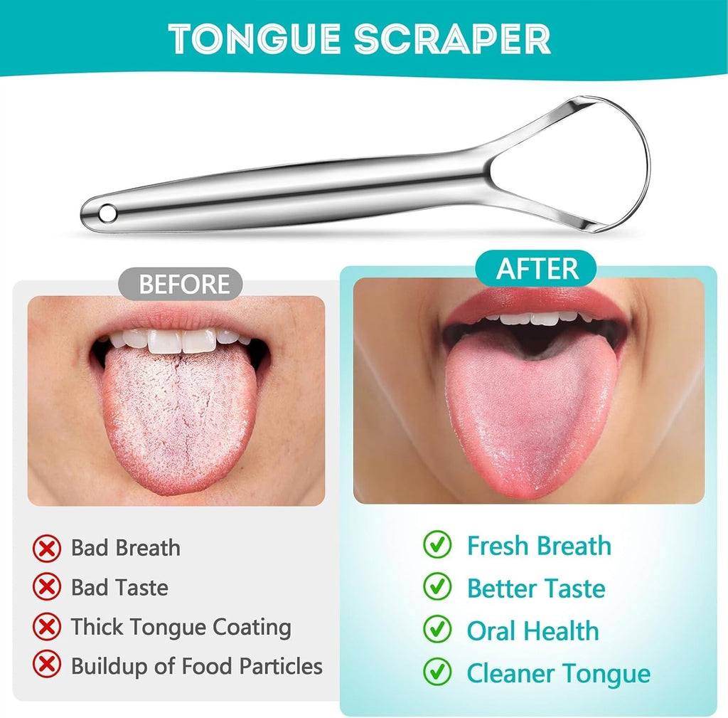 Stainless Steel Tongue Scraper Set with Travel Cases - Deep Clean Oral Care Tool
