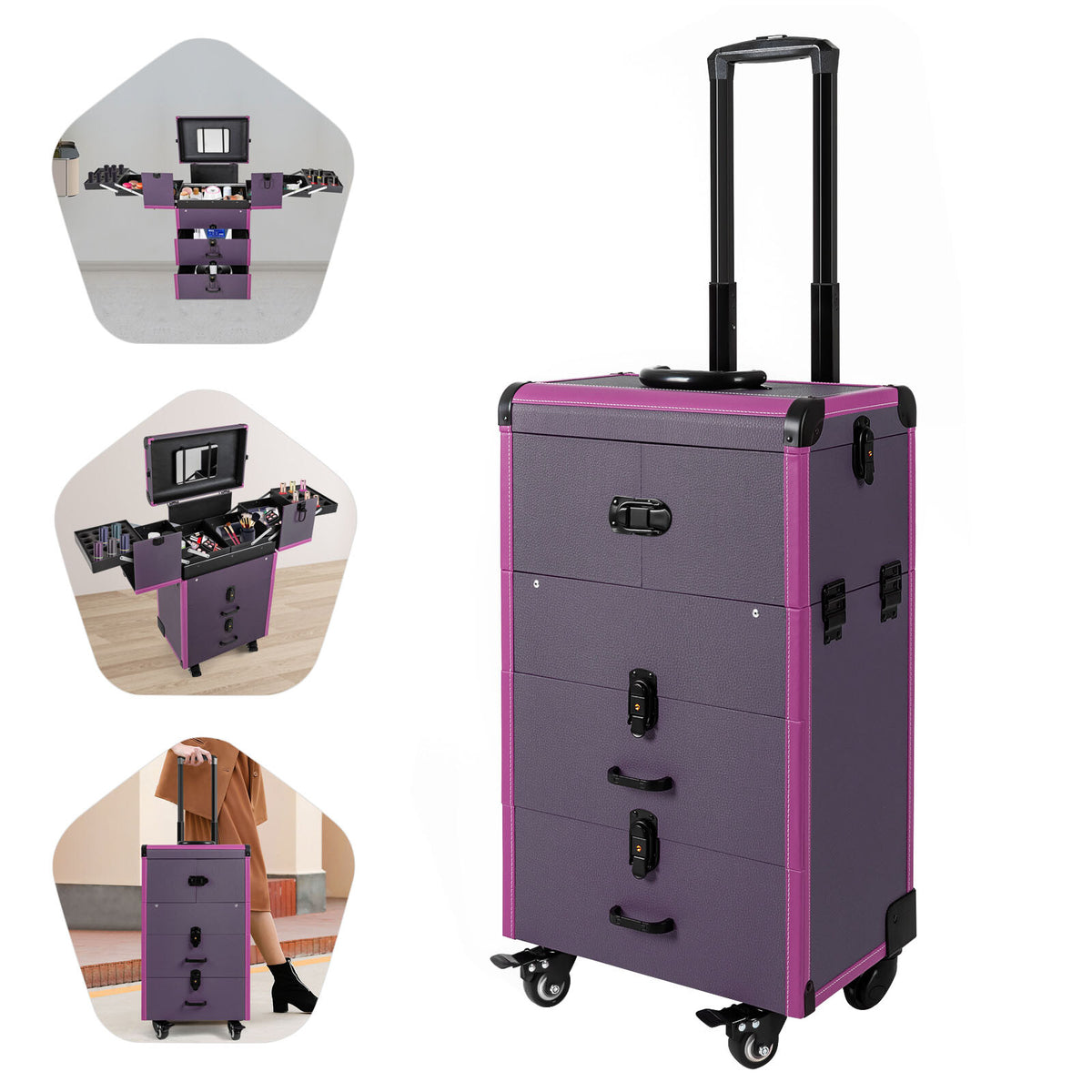 Lockable Portable Cosmetic Storage Organizer Trolley for Makeup
