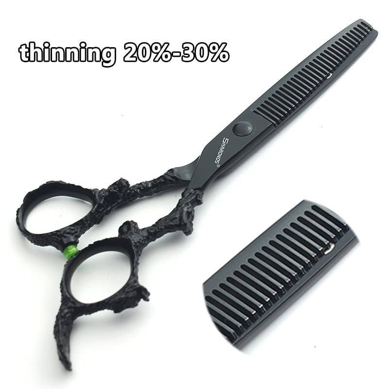 6-Inch Hair Cutting & Thinning Scissors Set - Professional Barber Shears, Black Finish