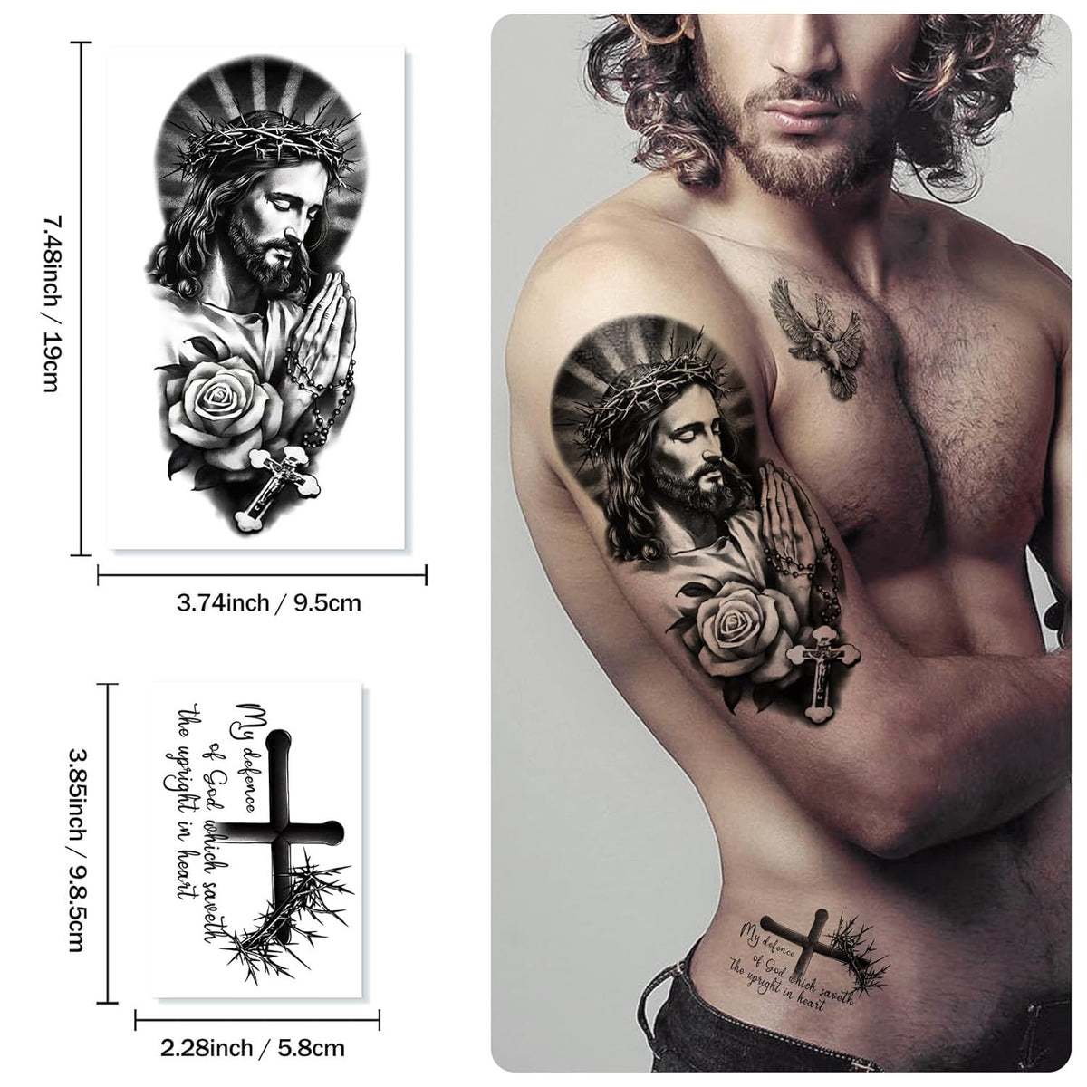 Religious Temporary Tattoos Set - 77 Sheets Christian Cross Angels