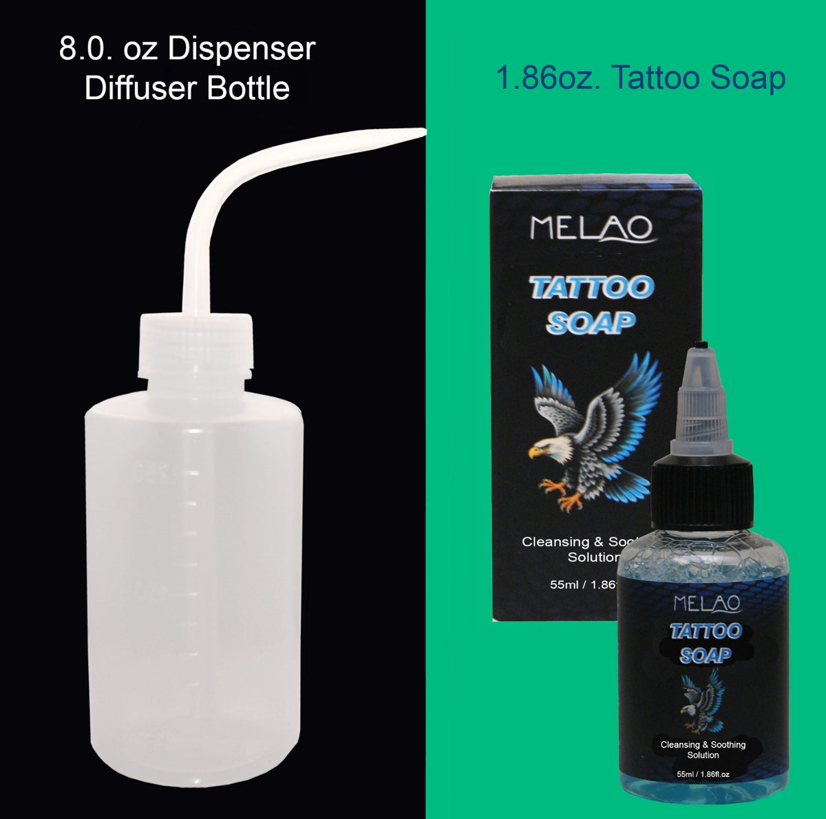 Tattoo Aftercare Soap & Dispenser Bottles Set – 1.86oz Concentrated Cleaning Solution