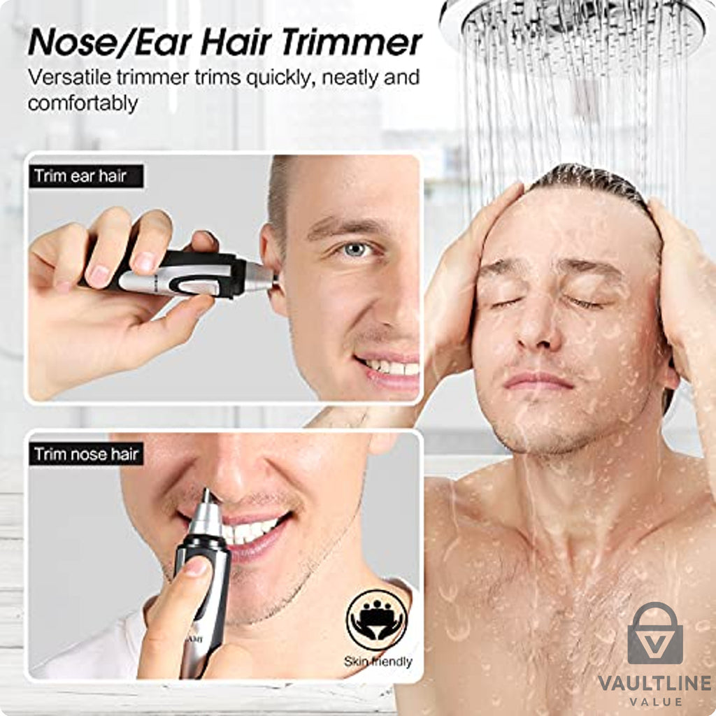 Stainless Steel Ear and Nose Hair Trimmer - Battery Operated Grooming Tool