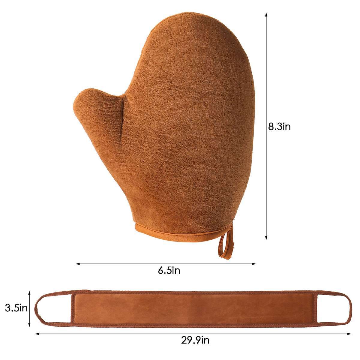 Self Tanning Lotion Applicator Mitt & Back Rubbing Strap Set for Even Sunless Tan