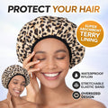 Reusable Waterproof Shower Cap Leopard Print Oversized Nylon Hair Cover