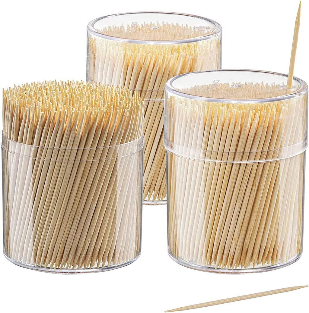 Wooden Bamboo Toothpicks - Food Grade, 1500 Count, Round Double Pointed