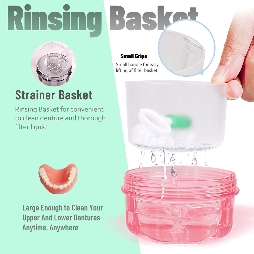 Leak-Proof Denture Storage Case with Strainer & Brush - Travel Friendly