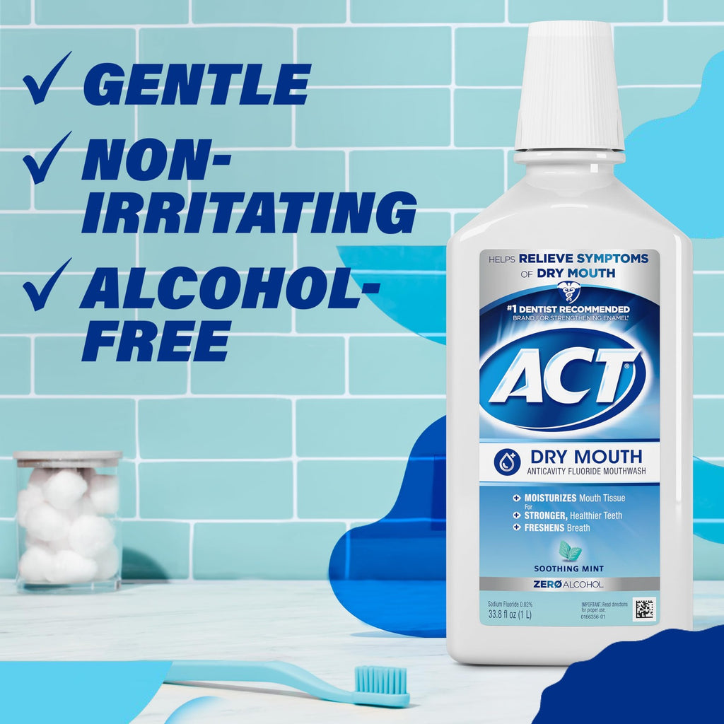 Dry Mouth Anticavity Fluoride Mouthwash with Soothing Mint - Alcohol-Free, 33.8 fl oz