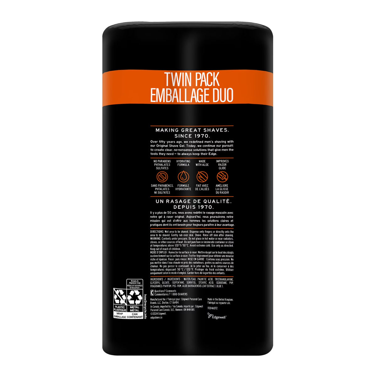 Sensitive Skin Shave Gel for Men with Aloe Twin Pack 14 oz