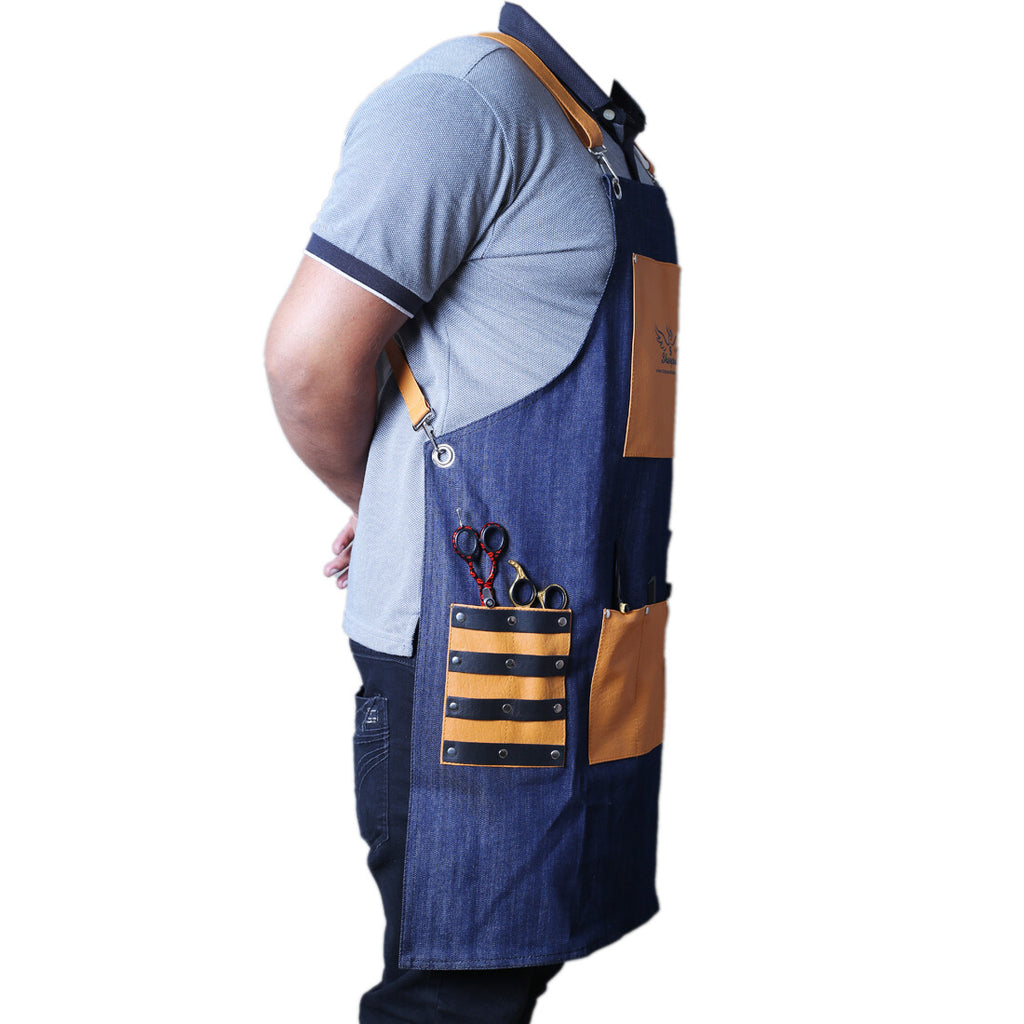 Denim Barber Apron Waterproof Men’s Hairdresser Apron with Pockets