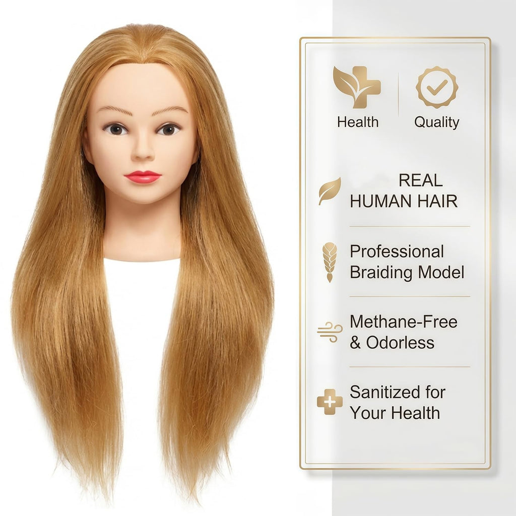 26 Inch Human Hair Mannequin Head for Hair Styling Practice and Braiding
