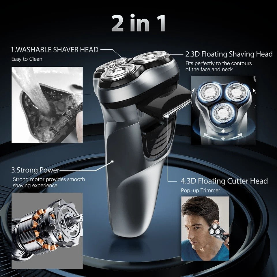 Men's Rechargeable Waterproof Electric Shaver with Trimmer for Face & Beard