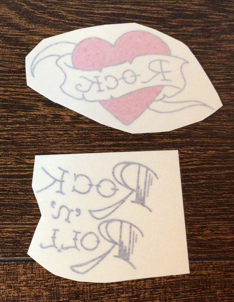 3x Rock & Roll Guitar Heart Temporary Tattoos - Vintage Style Halloween Ink