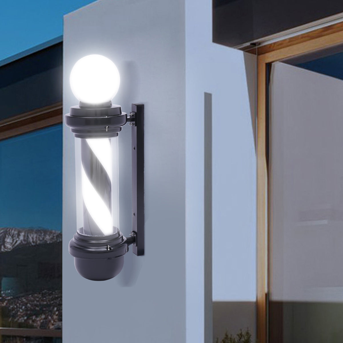 Black & White Rotating LED Barber Pole Light Wall Sign 20W Waterproof 27in