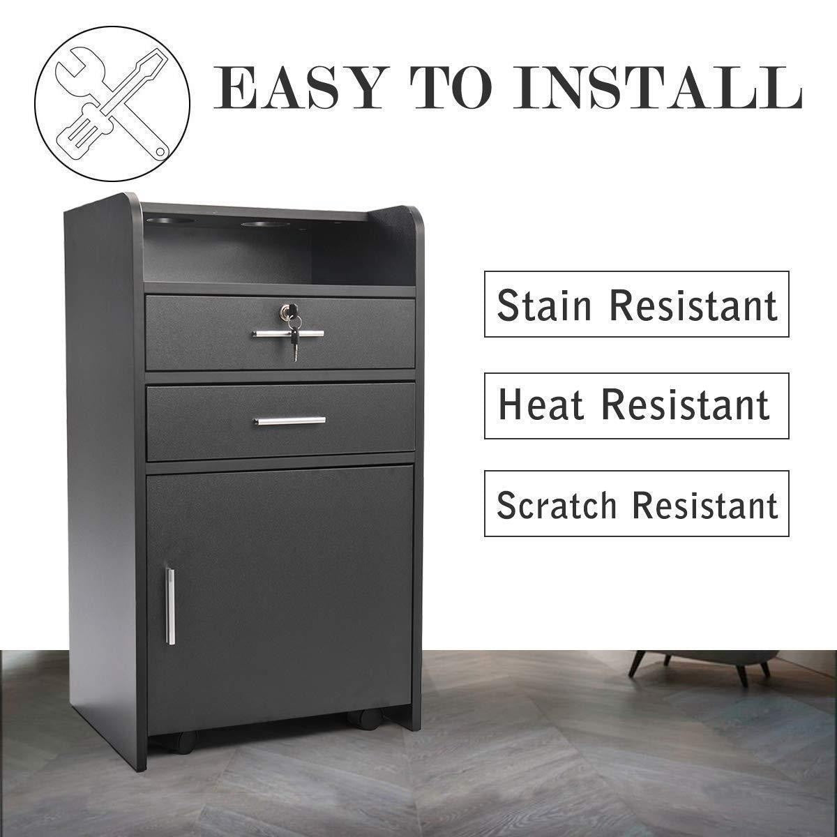 Salon Barber Station with Wheels, Storage Cabinet for Beauty Spa Equipment