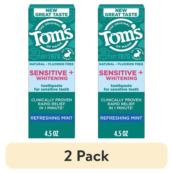 (2 Pack) Natural Whitening Fluoride-Free Toothpaste with Peppermint - Sensitive Plus 4.5 oz