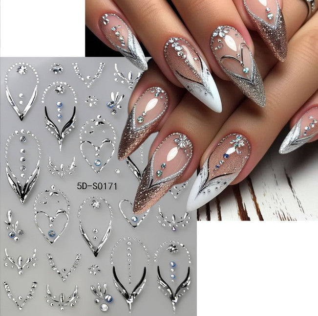 2Pcs Flower Rhinestone Nail Art Stickers 3D Self-Adhesive for Manicure