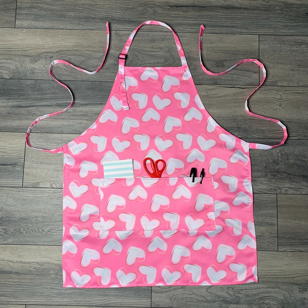 Pink Heart Bib Apron Waterproof Bleach Proof for Hairdressers & Food Service