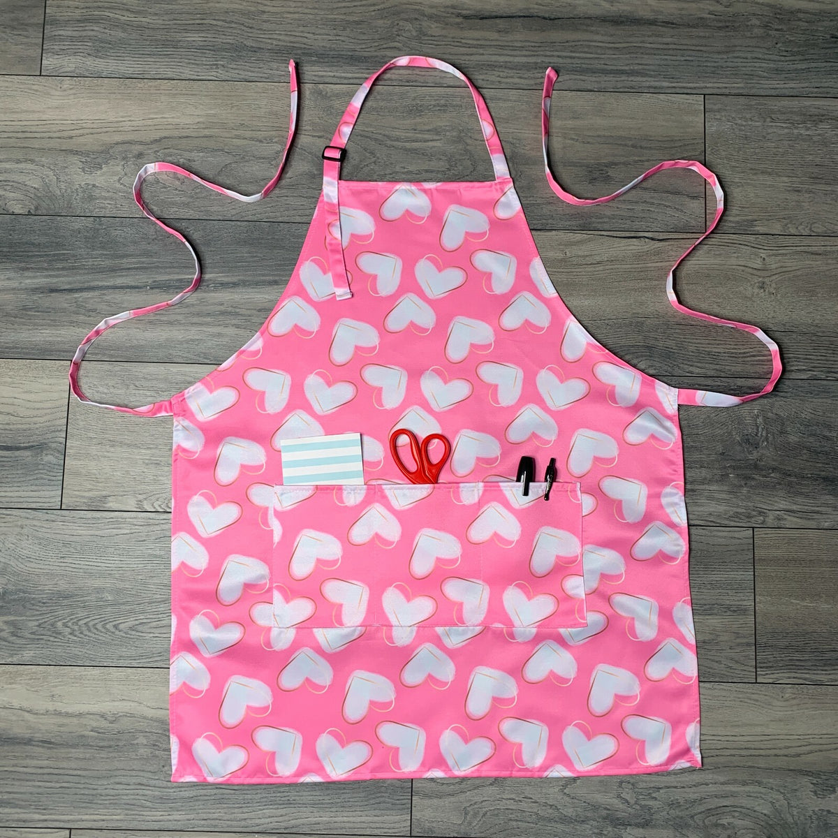 Pink Heart Bib Apron Waterproof Bleach Proof for Hairdressers & Food Service