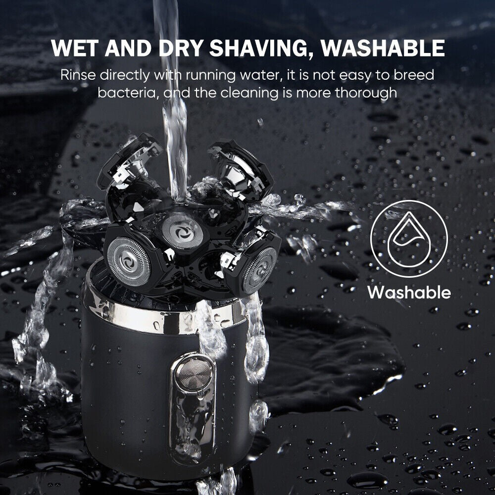 4D Rotary Electric Shaver for Bald Head & Beard Trimming Wet Dry Rechargeable