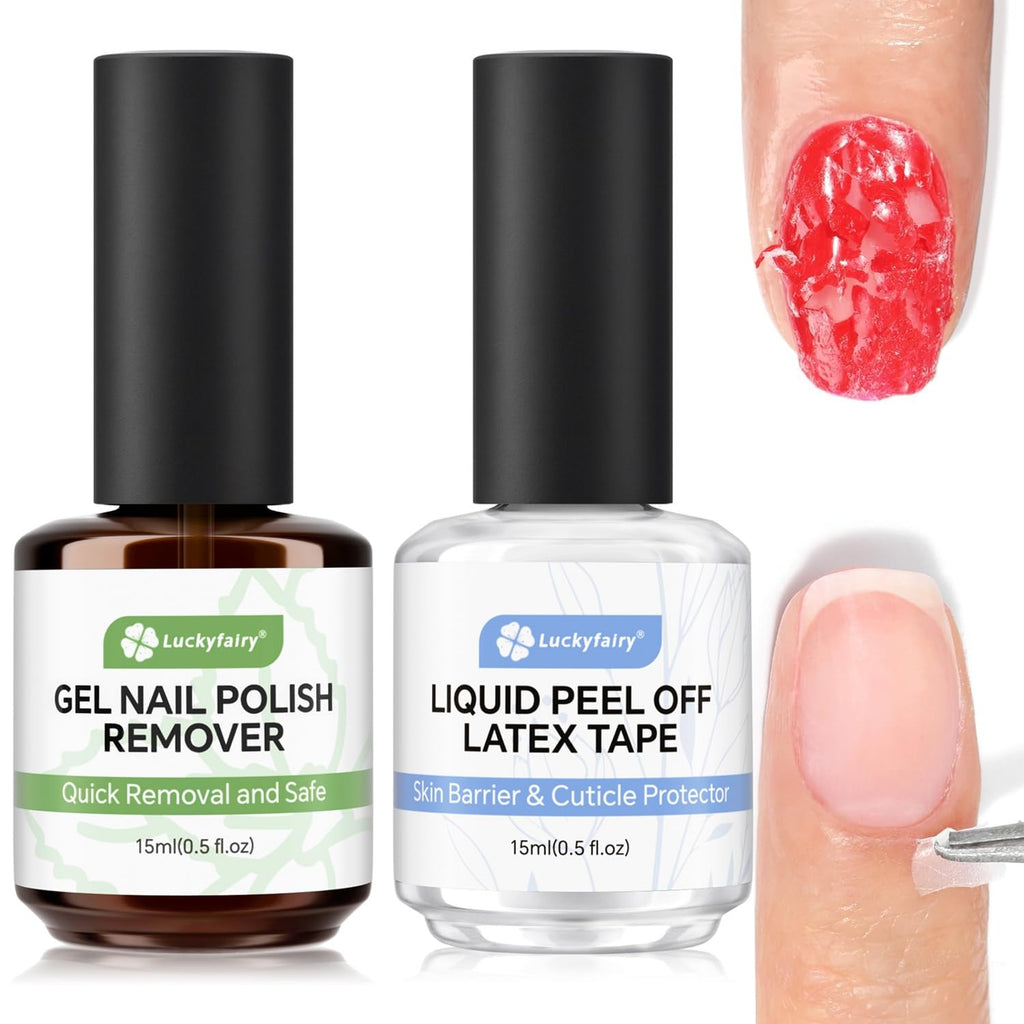 Gel Nail Polish Remover Set with Peel-Off Liquid Latex - 15ml x 2