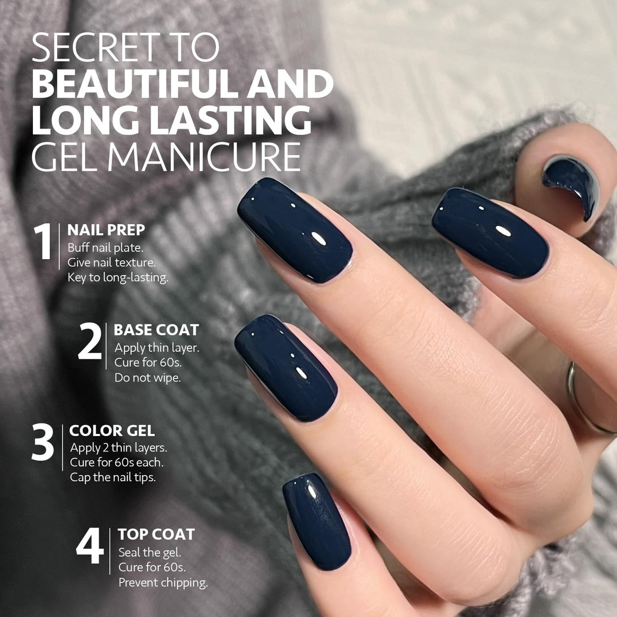 Navy Blue Gel Nail Polish 16ml - Long-Lasting Glossy Finish, Low Odor